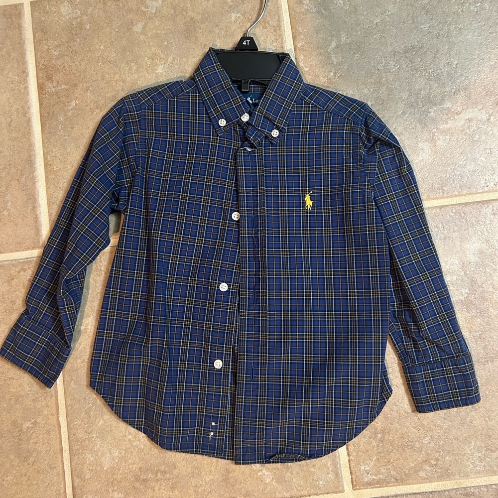 Ralph Lauren Navy and Yellow Plaid Kids Button-Down Shirt